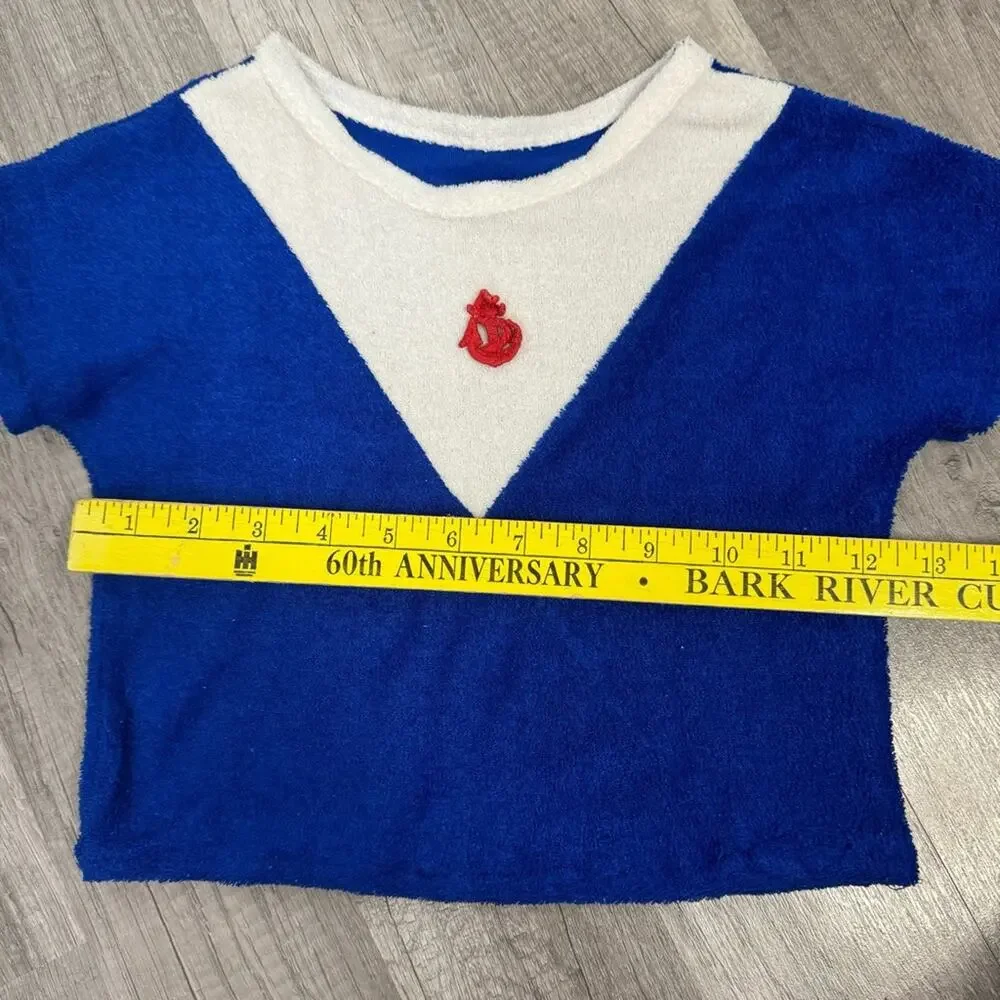 VINT Sailer Terry Cloth Youth Top Shirt Halloween Blue White Retro Toweling Tee